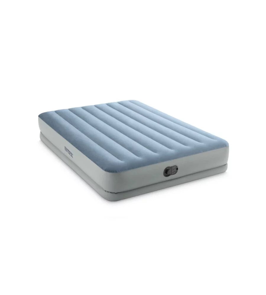 Materasso matrimoniale gonfiabile intex "airbed dura-beam mid-rise comfort" colore azzurro chiarocon pompa usb, 152x203x36 cm